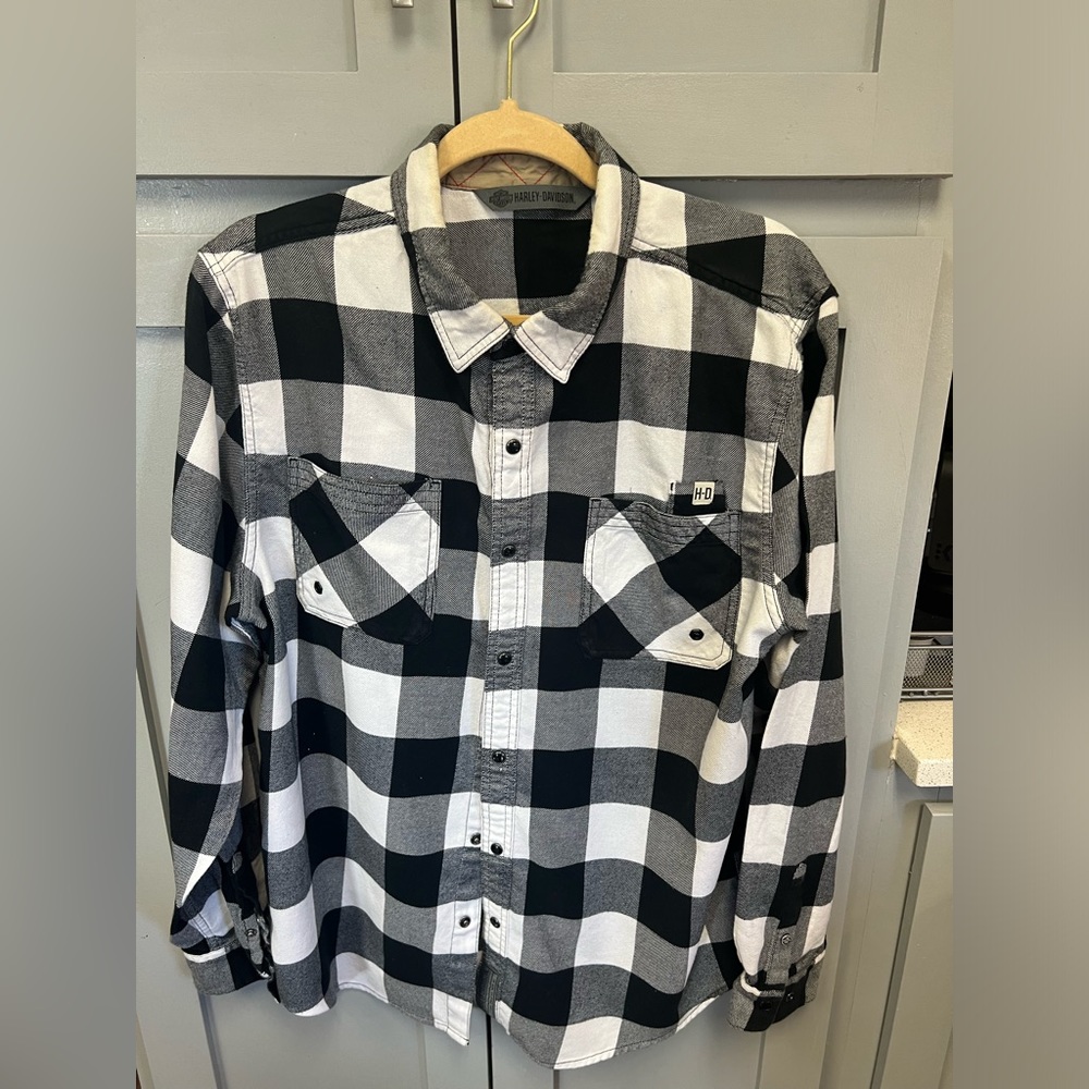 Harley-Davidson Black and White Buffalo Plaid Button-Down Shirt